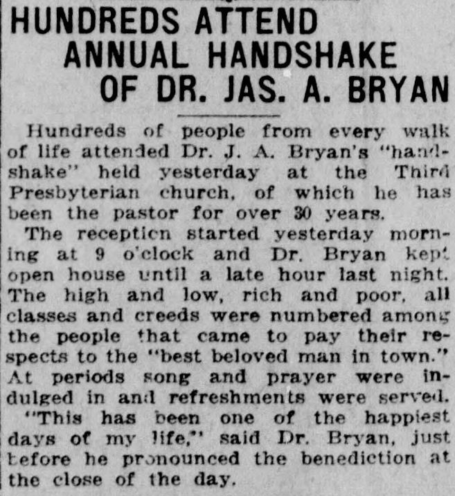 Hundreds Attend Annual Handshake of Dr. Jas. A. Bryan